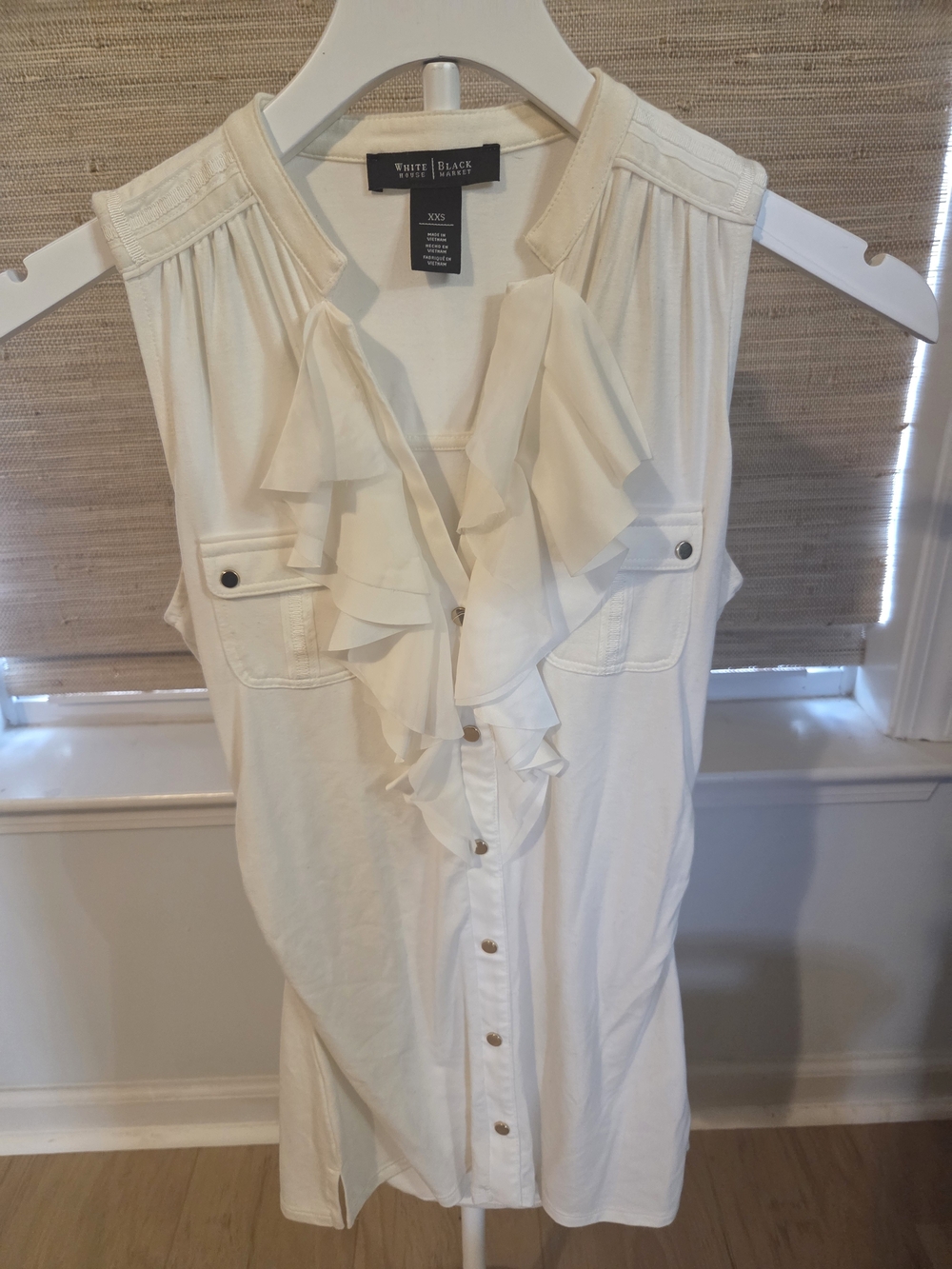 White House Black Market Ruffled Sleeveless Blouse - Cream